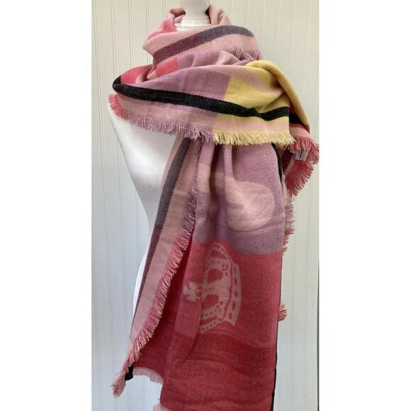 Juicy Couture NWT MultiRed Tapestry Weave Juicy Spellout Fringe Scarf Wrap -72” - Picture 1 of 9